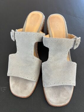 rag & bone Matteo Suede Light Gray Studded Slide Mules